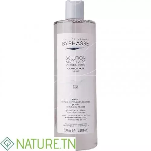 BYPHASSE SOLUTION MICELLAIRE DEMAQUILLANTE 4 EN 1 AU CHARBON ACTIF 500ML 1