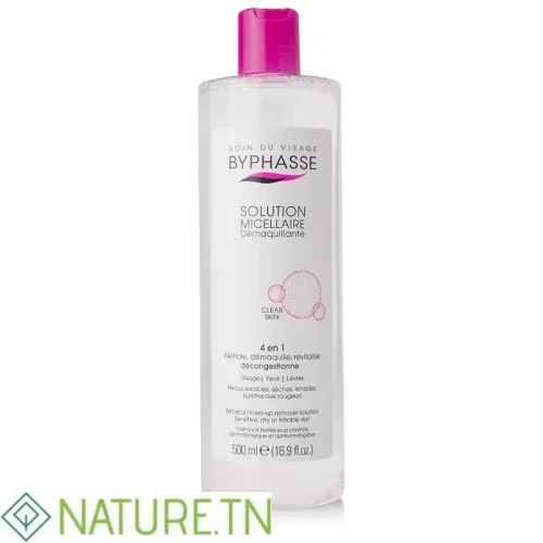 BYPHASSE SOLUTION MICELLAIRE DEMAQUILLANTE 4 EN 1 CLEAR SKIN 500ML 1