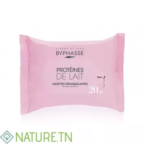 BYPHASSE LINGETTES DEMQUILLANTES PROTEINES DE LAIT 20 UNITES 1