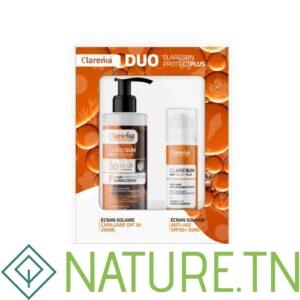 COFFRET SOLAIRE CLARENIA DUO ÉCRAN ANTIAGE SPF50+ ET ÉCRAN CAPILAIRE -40%