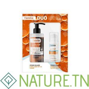 COFFRET SOLAIRE CLARENIA DUO ÉCRAN HYDRATANT INVISIBLE SPF50+ ET ÉCRAN CAPILAIRE -40%