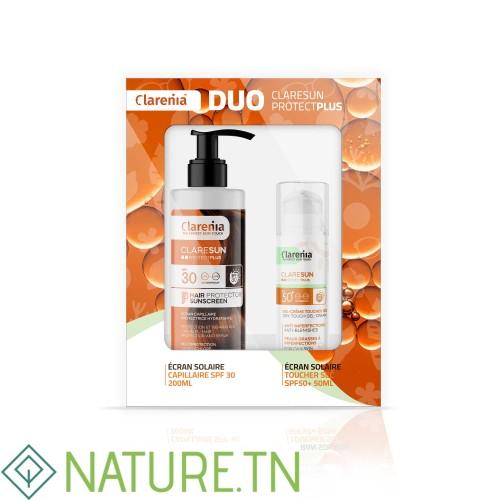 COFFRET SOLAIRE CLARENIA DUO ÉCRAN TOUCHER SEC SPF50+ ET ÉCRAN CAPILAIRE -40% 1