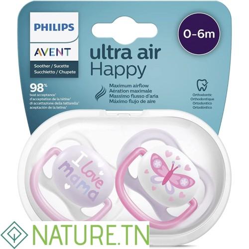 AVENT 2 SUCETTES MAMAN PAPILLON 0-6M SCF080/02 2