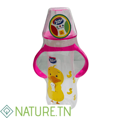 BABY PUR BIBERON STANDARD AVEC COUVERCLE TORSADE & ANSES 250ML ROSE 72010 2