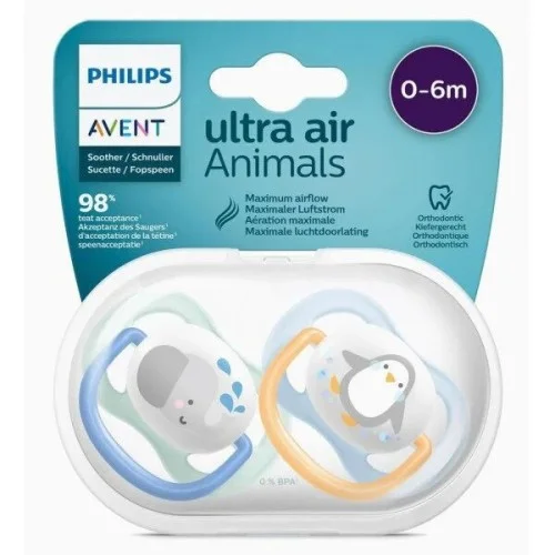 AVENT 2 SUCETTES 0-6M BOY ANIMALS 2