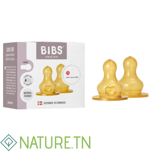 BIBS 2 TETINES RONDES LATEX BIBERON A DEBIT LENT 0M+ 1