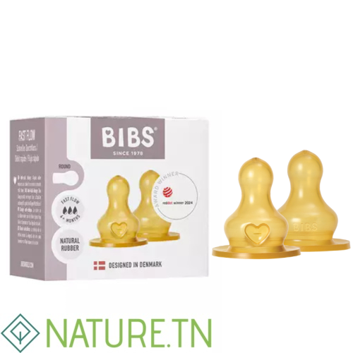 BIBS 2 TETINES RONDES LATEX BIBERON A DEBIT LENT 4M+ 1