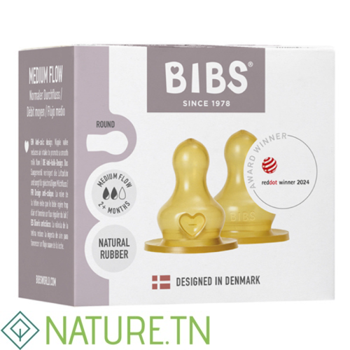 BIBS 2 TETINES RONDES LATEX BIBERON A DEBIT MOYEN 2M+ 1