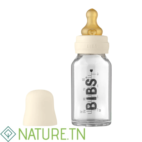 BIBS BABY GLASS BOTTLE BIBERON EN VERRE IVORY 110ML 2