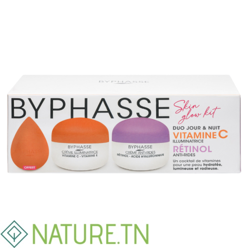 BYPHASSE KIT SKIN GLOW CREMES VITAMINE C 50ML ET RETINOL 50ML+BEAUTY BLENDER (OFFERT) 1