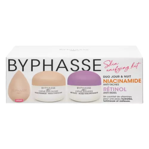 BYPHASSE KIT SKIN UNIFYING CREMES NIACINAMIDE 50ML ET RETINOL 50ML+BEAUTY BLENDER (OFFERT) 1