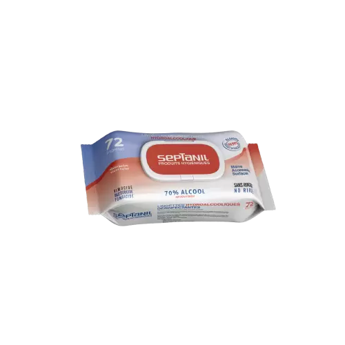 SEPTANIL LINGETTES DESINFECTANTES SOLUTION HYDROALCOOLIQUE 70% ALCOOL 72 LINGETTES 1