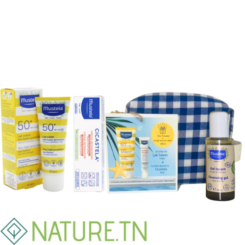 MUSTELA TROUSSE BLEU LAIT SOLAIRE 100ML+CICASTELA CREME REPARATRICE 40ML+GEL LAVANT BIO 45ML (OFFERT) 1