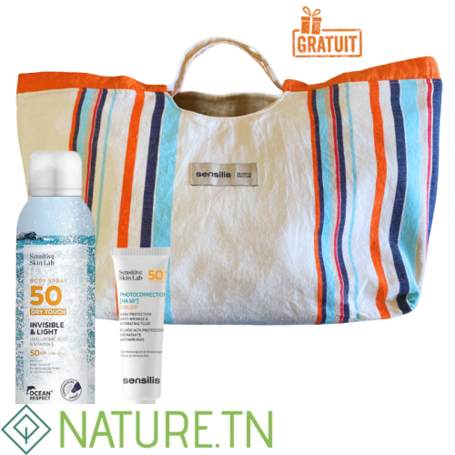 SENSILIS SAC FOUTA+SPRAY TOUCHER SEC SPF50+ 200ML+PHOTOCORRECTION [HA 50+] FLUID TEINTE 50ML 1