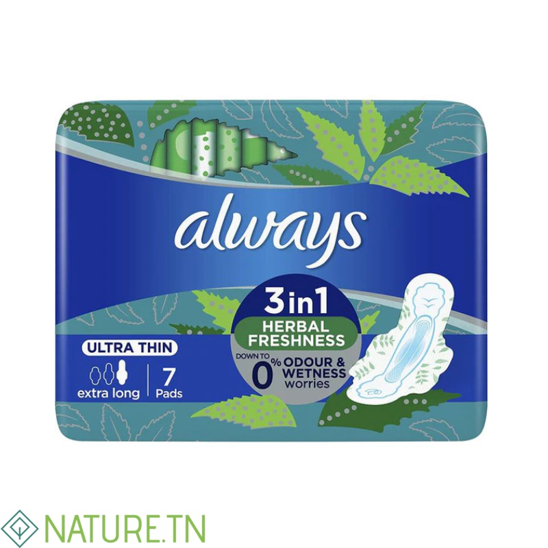 ALWAYS SERVIETTES ULTRA THIN EXTRA LONG HERBAL FRESHNESS 7 PIECES 1 ALWAYS SERVIETTES ULTRA THIN EXTRA LONG HERBAL FRESHNESS 7 PIECES 1