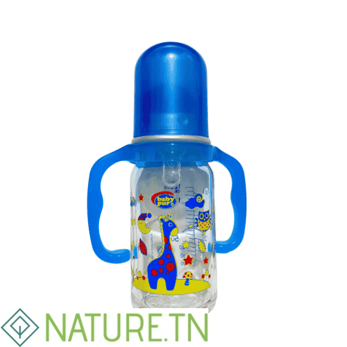 BABY PUR BIBERON EN VERRE AVEC ANSE BLEU 120ML 1 BABY PUR BIBERON EN VERRE AVEC ANSE BLEU 120ML 1