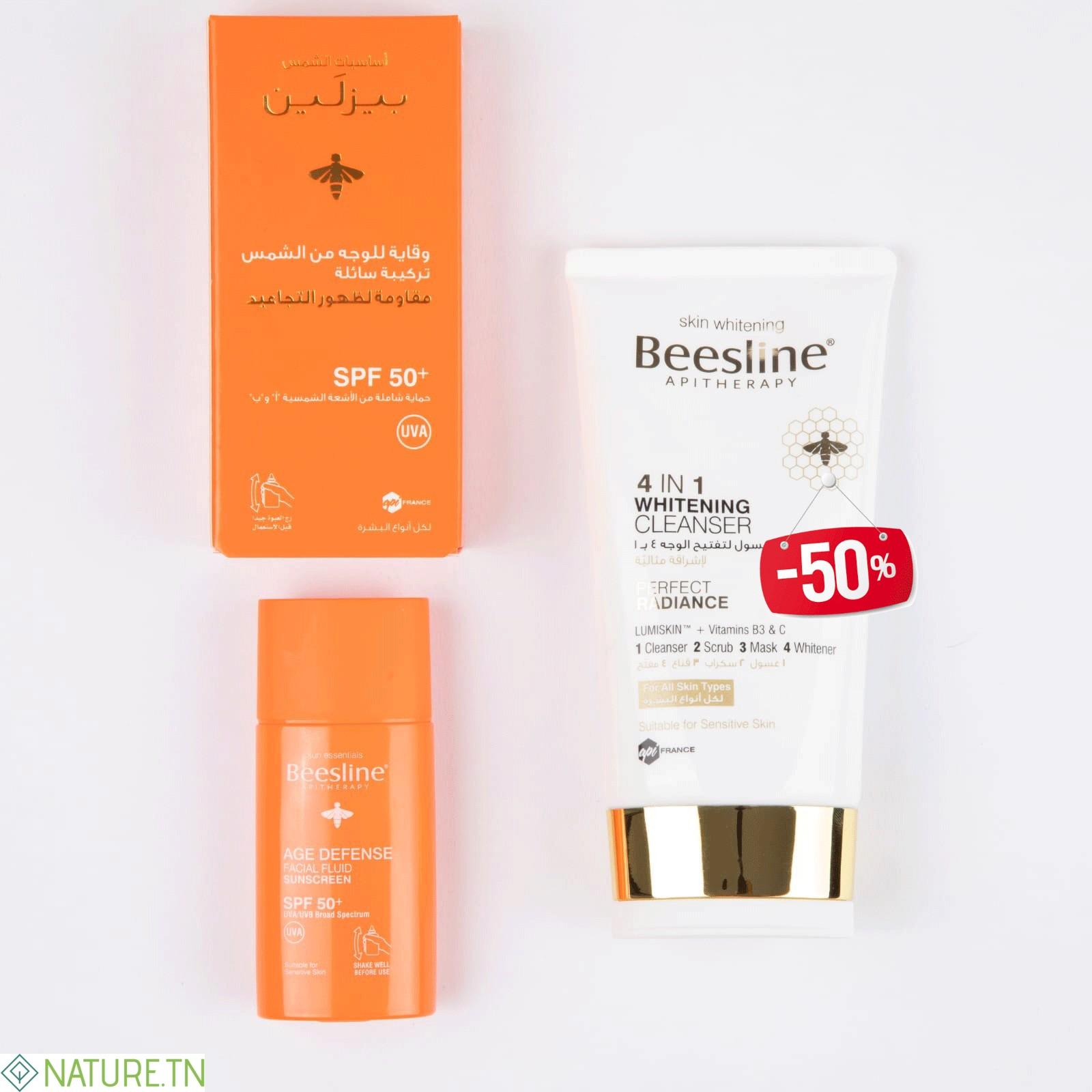BEESLINE ECRAN FLUIDE ANTI AGE INVISIBLE SPF 50 + GEL NETTOYANT ECLAIRCISSANT 4 EN 1 (-50%) 3 BEESLINE ECRAN FLUIDE ANTI AGE INVISIBLE SPF 50 + GEL NETTOYANT ECLAIRCISSANT 4 EN 1 (-50%)