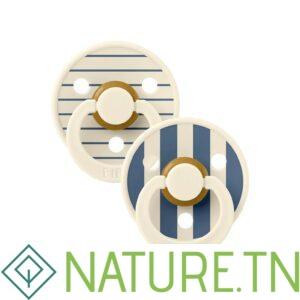 BIBS 02 SUCETTES NATURAL RUBBER IVORY STEEL BLUE MIX SIZE 1