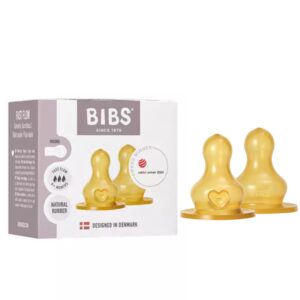 BIBS 2 TETINES RONDES LATEX BIBERON A DEBIT LENT 4M+