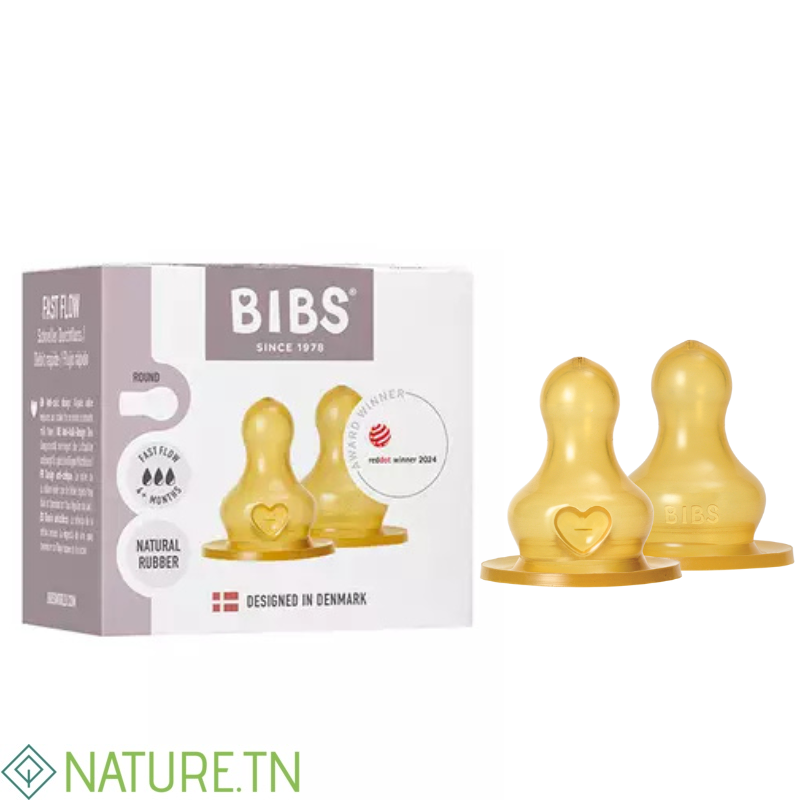 BIBS 2 TETINES RONDES LATEX BIBERON A DEBIT LENT 4M+ 3 BIBS 2 TETINES RONDES LATEX BIBERON A DEBIT LENT 4M+