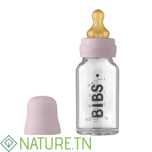 BIBS BABY GLASS BOTTLE COMPLETE SET DUSKY LILAC 110ML 2 BIBS BABY GLASS BOTTLE COMPLETE SET DUSKY LILAC 110ML 2