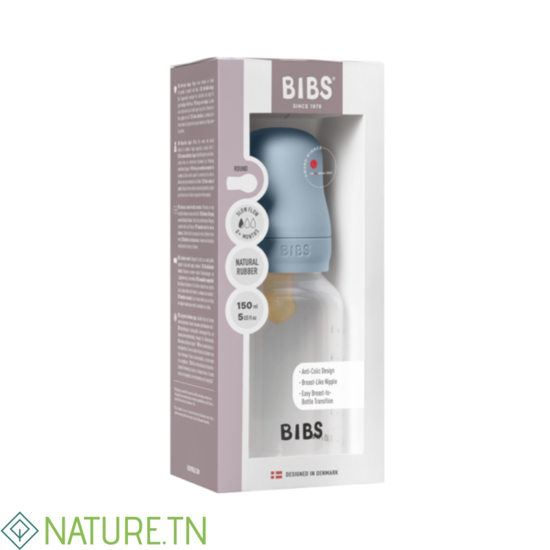 BIBS BIBERON BOTTLE LATEX SLOW FLOW BABY BLUE 0M+ 150ML 2 BIBS BIBERON BOTTLE LATEX SLOW FLOW BABY BLUE 0M+ 150ML 2