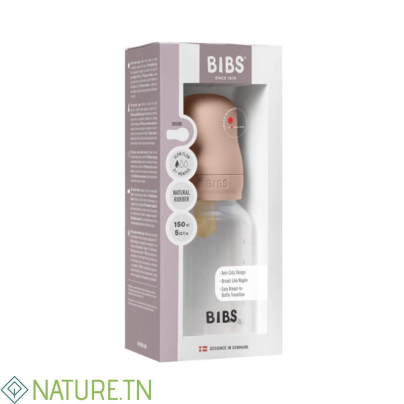 BIBS BIBERON BOTTLE LATEX SLOW FLOW BLUSH 0M+ 150ML 1