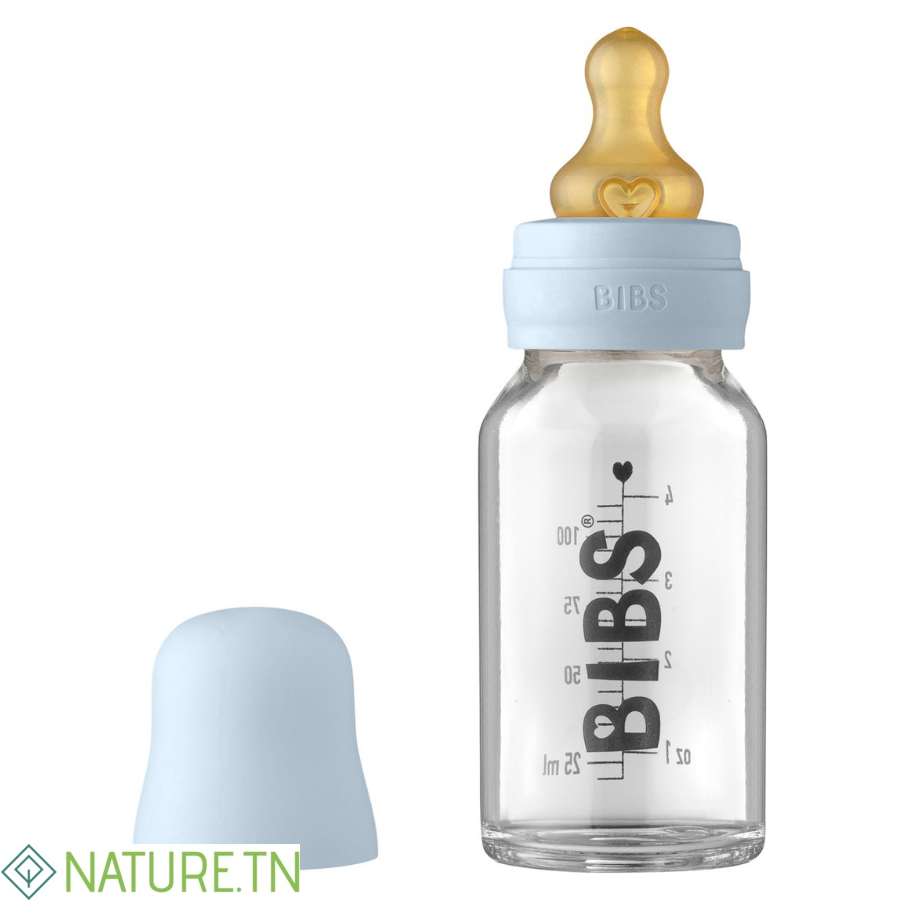 BIBS BIBERON EN VERRE BABY BLUE SET COMPLET 0M+ 110ML 3 BIBS BIBERON EN VERRE BABY BLUE SET COMPLET 0M+ 110ML