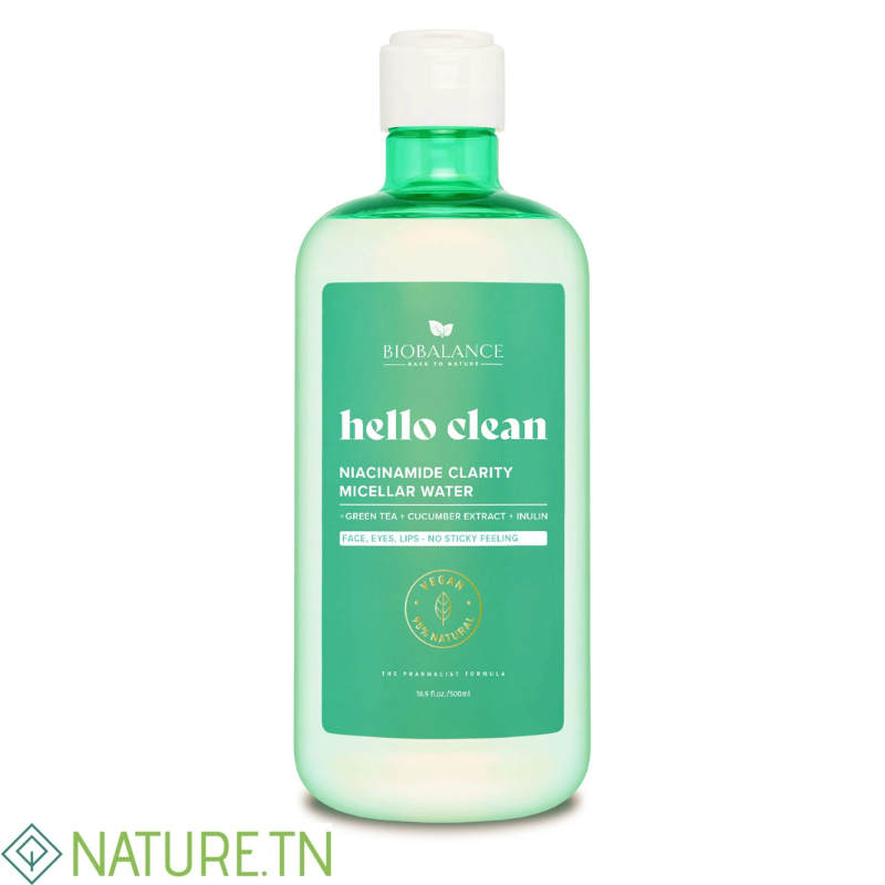 BIOBALANCE HELLO CLEAN NIACINAMIDE EAU MICELLAIRE CLARTE 500 ML 2 BIOBALANCE HELLO CLEAN NIACINAMIDE EAU MICELLAIRE CLARTE 500 ML 2