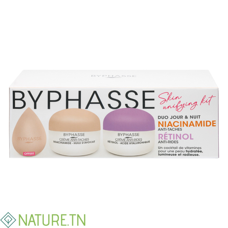 BYPHASSE KIT SKIN UNIFYING CREMES NIACINAMIDE 50ML ET RETINOL 50ML+BEAUTY BLENDER (OFFERT) 1