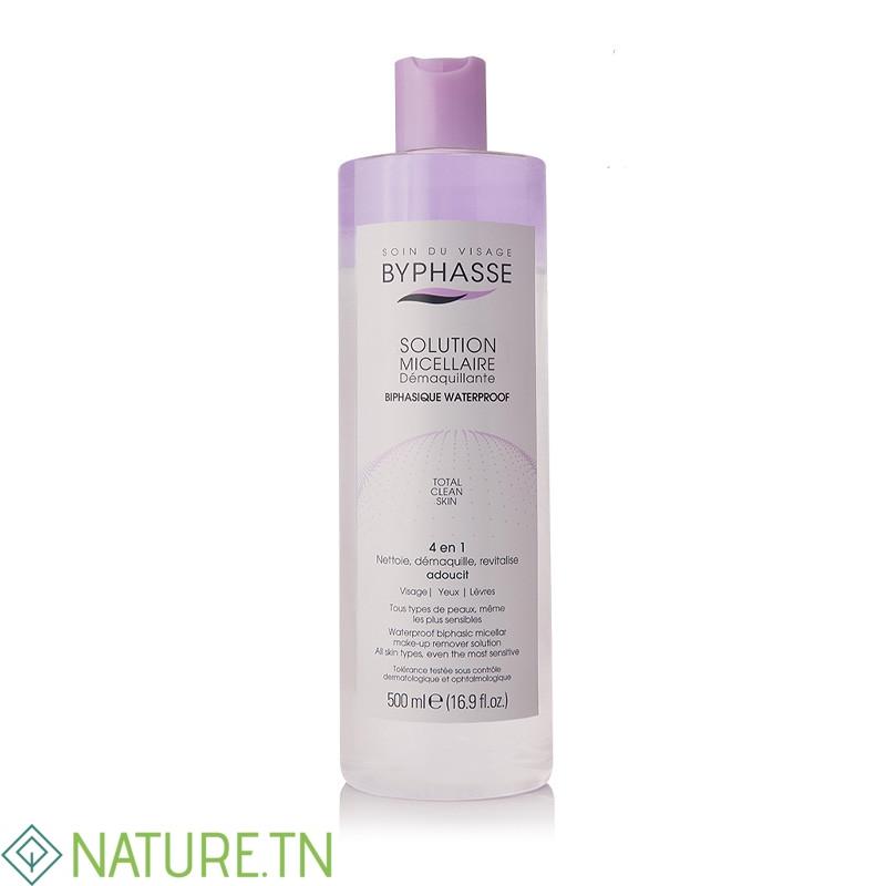 BYPHASSE SOLUTION MICELLAIRE DEMAQUILLANTE 4 EN 1 BIPHASIQUE WATERPROOF 500ML 3 BYPHASSE SOLUTION MICELLAIRE DEMAQUILLANTE 4 EN 1 BIPHASIQUE WATERPROOF 500ML