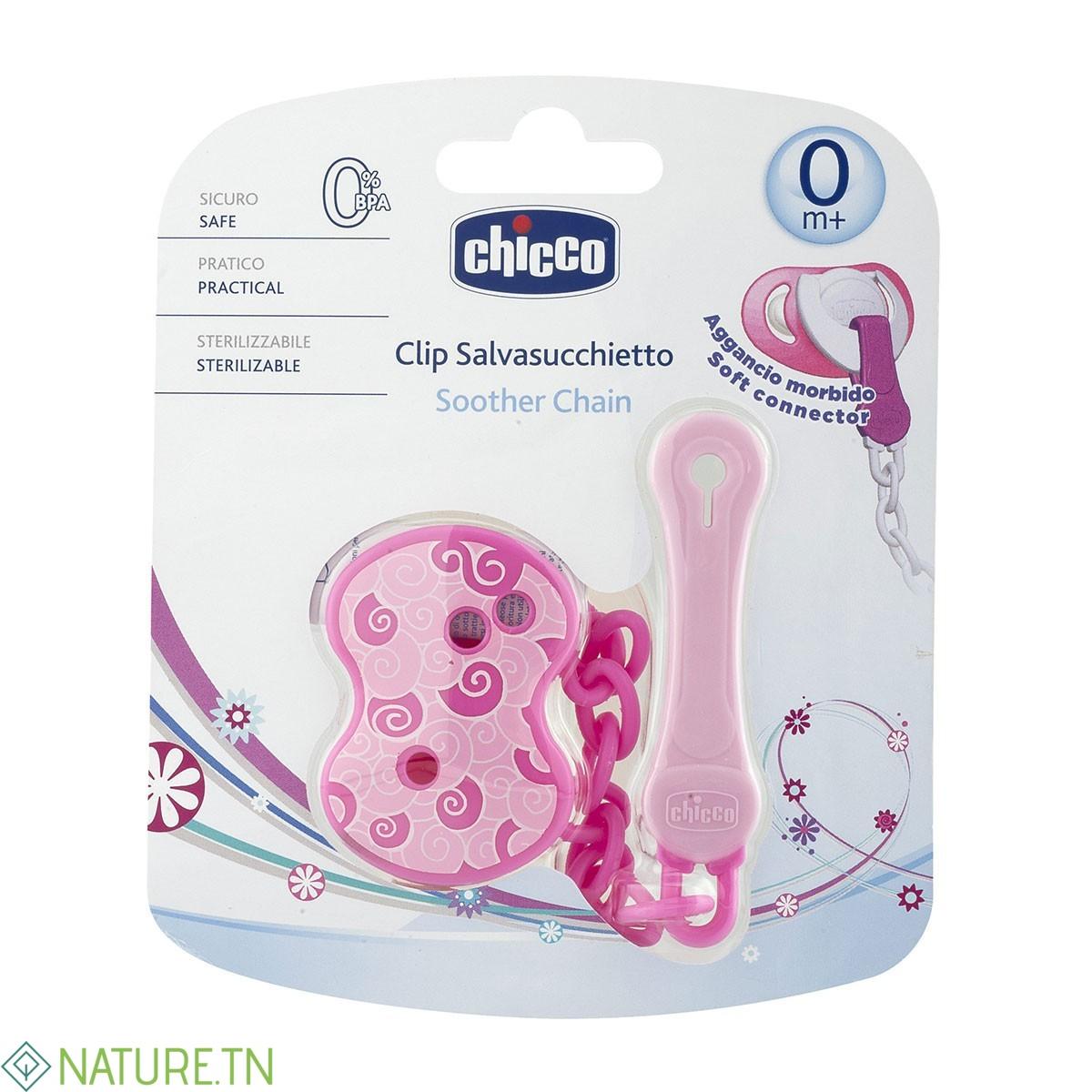 CHICCO ATTACHE SUCETTE CHAINE ROSE 3 CHICCO ATTACHE SUCETTE CHAINE ROSE