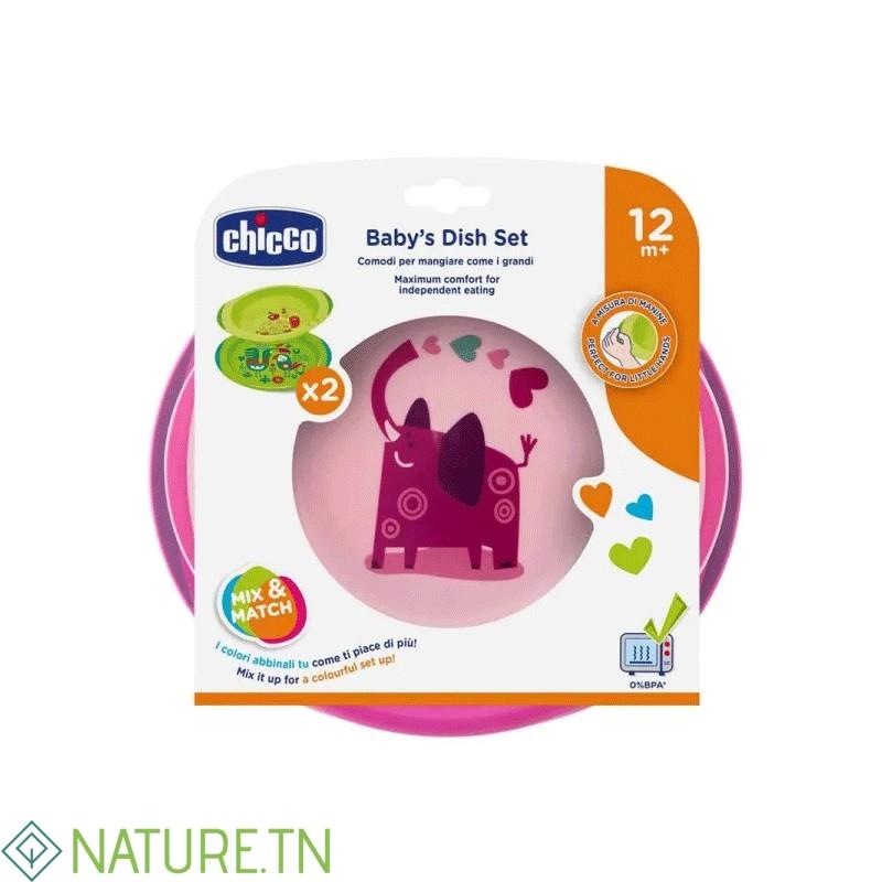 CHICCO BEBE ENSEMBLE DE DEUX ASSIETTES ROSE 12M+ 1 CHICCO BEBE ENSEMBLE DE DEUX ASSIETTES ROSE 12M+ 1