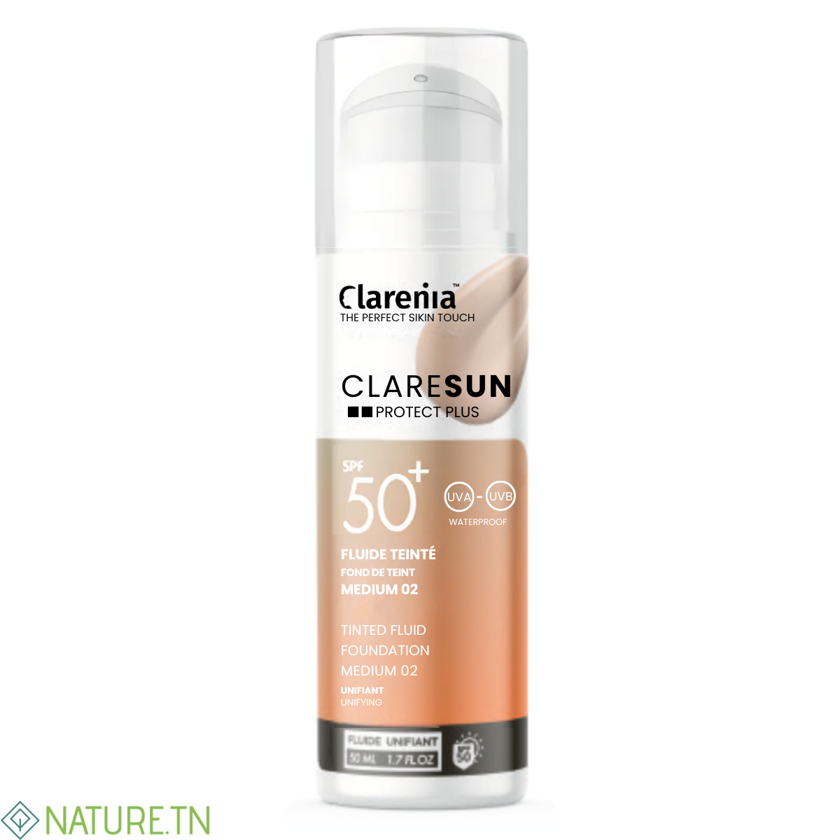 CLARENIA CLARESUN FOND DE TEINT 02 MEDIUM SPF50+ WATERPROOF 50ML 3 CLARENIA CLARESUN FOND DE TEINT 02 MEDIUM SPF50+ WATERPROOF 50ML
