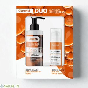 COFFRET SOLAIRE CLARENIA DUO ÉCRAN ANTIAGE SPF50+ ET ÉCRAN CAPILAIRE -40%