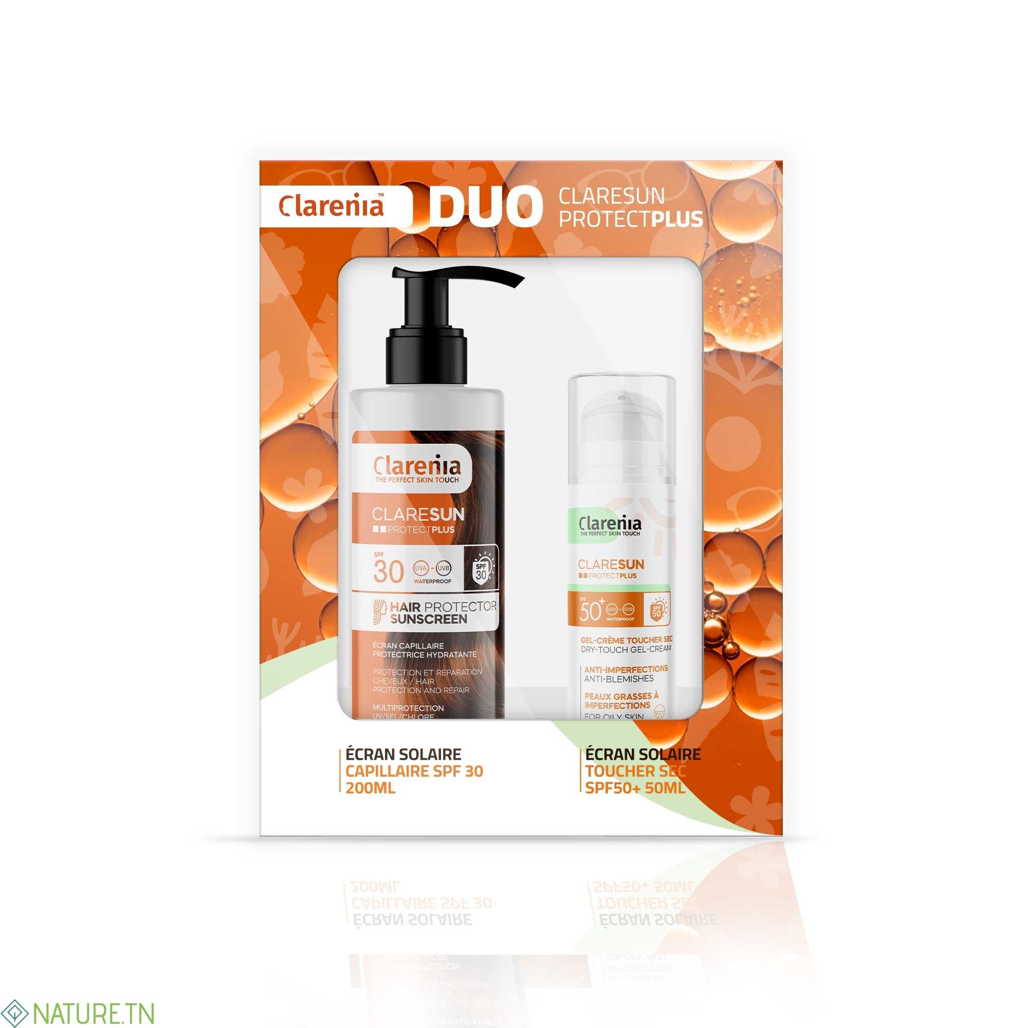 COFFRET SOLAIRE CLARENIA DUO ÉCRAN TOUCHER SEC SPF50+ ET ÉCRAN CAPILAIRE -40% 3 COFFRET SOLAIRE CLARENIA DUO ÉCRAN TOUCHER SEC SPF50+ ET ÉCRAN CAPILAIRE -40%