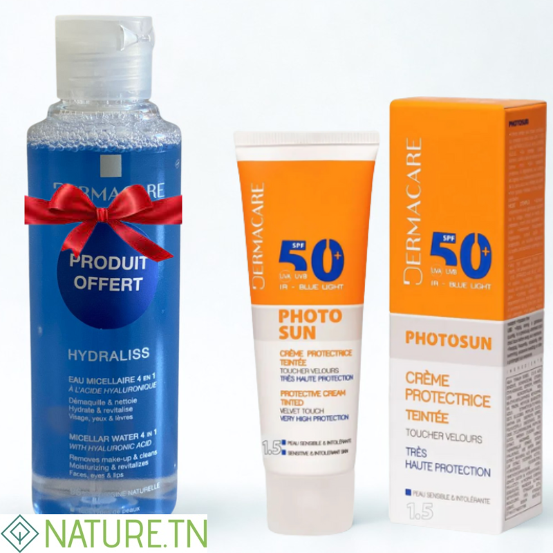 DERMACARE PHOTOSUN CREME PROTECTRICE TEINTEE 1.5 PEAU NORMAL A SECHE SPF50+ 50ML+EAU MICELLAIRE 170ML (OFFERT) 1 DERMACARE PHOTOSUN CREME PROTECTRICE TEINTEE 1.5 PEAU NORMAL A SECHE SPF50+ 50ML+EAU MICELLAIRE 170ML (OFFERT) 1