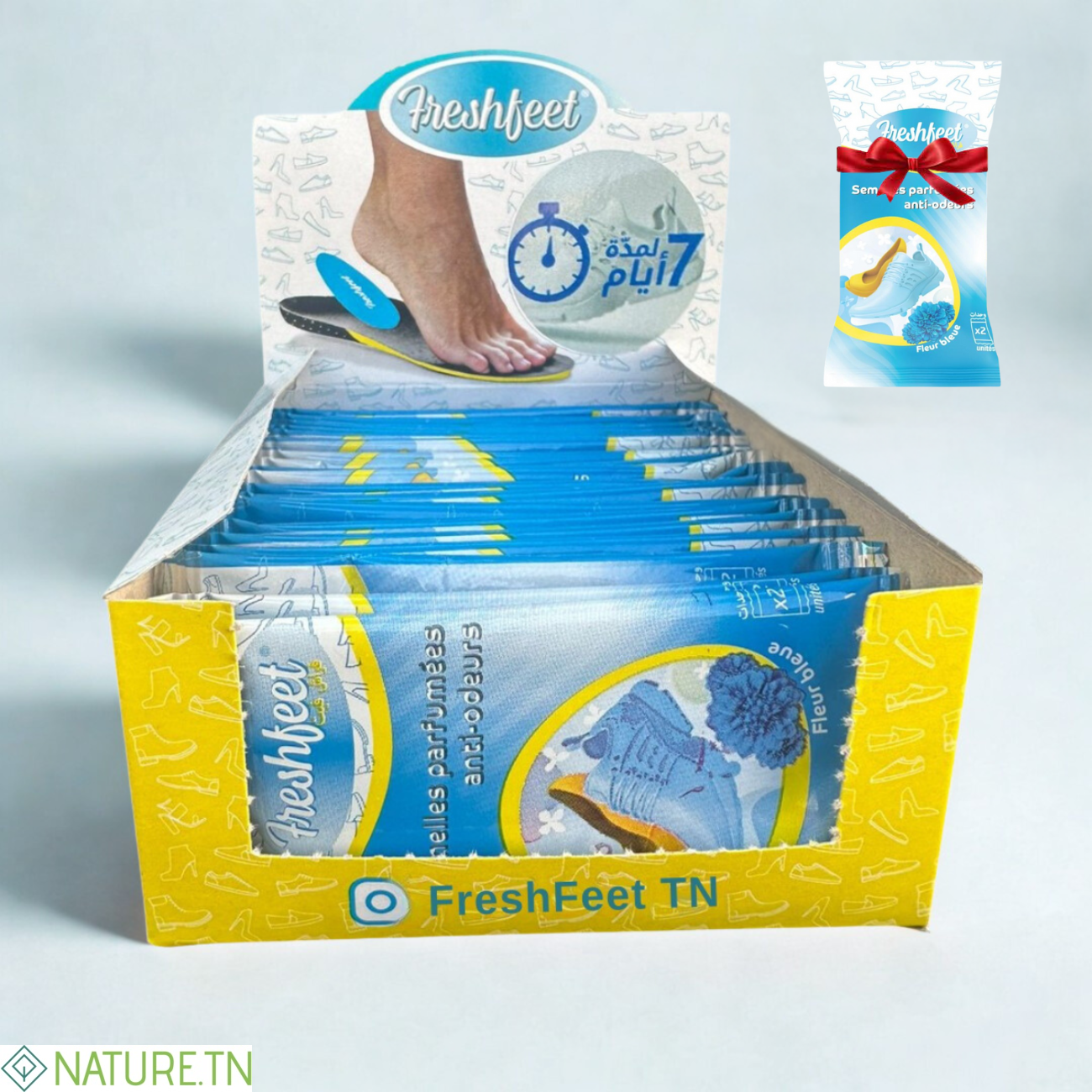 FRESHFEET SEMELLES PARFUMEES ANTI ODEURS FLEUR BLEUE BOITE DE 15 AVEC 1 UNITE (OFFERT) 1 FRESHFEET SEMELLES PARFUMEES ANTI ODEURS FLEUR BLEUE BOITE DE 15 AVEC 1 UNITE (OFFERT) 1