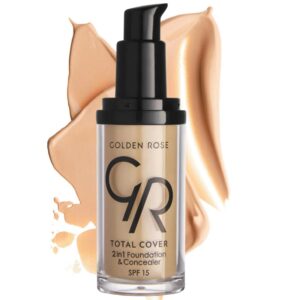 GOLDEN ROSE TOTAL COVER 2 IN 1 FOUNDATION & CONCEALER SPF 15 VITAMIN E 30ML