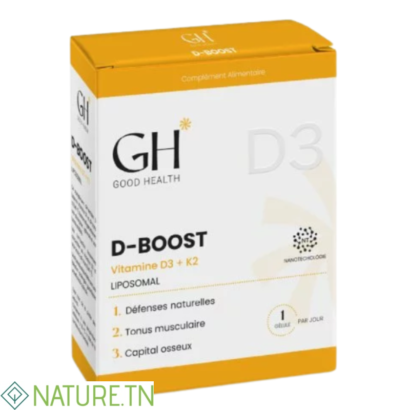 GOOD HEALTH D-BOOST VITAMINE D3+K2 30 GELULES 3 GOOD HEALTH D-BOOST VITAMINE D3+K2 30 GELULES