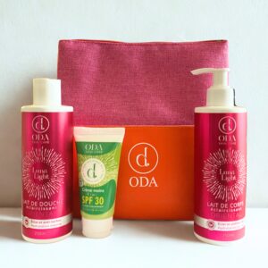 ODA LAIT DE DOUCHE +LAIT DE CORPS+CREME MAINS SPF 30+TROUSSE (OFFERT)