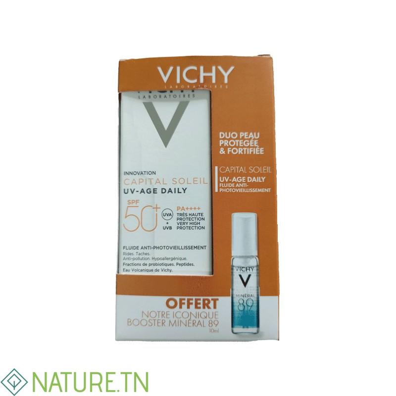 PACK VICHY CAPITAL SOLEIL UV-AGE DAILY FLUIDE ANTI-PHOTOVIEILLISSEMENT SPF50+ 40ML+VICHY MINERAL BOOSTER 89 10ML (OFFERT) 3 PACK VICHY CAPITAL SOLEIL UV-AGE DAILY FLUIDE ANTI-PHOTOVIEILLISSEMENT SPF50+ 40ML+VICHY MINERAL BOOSTER 89 10ML (OFFERT)