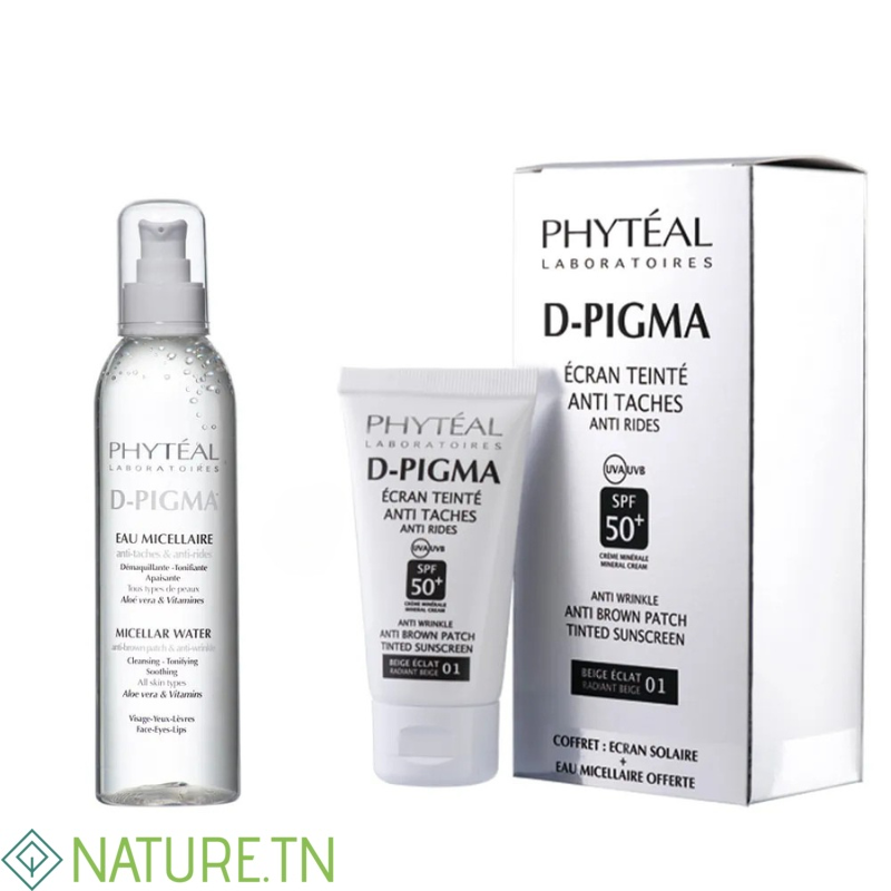 PHYTEAL DPIGMA ECRAN TEINTE BEIGE ECLAT SPF50+EAU MICELLAIRE A L'ALOE VERA 150ML (OFFERTE) 1 PHYTEAL DPIGMA ECRAN TEINTE BEIGE ECLAT SPF50+EAU MICELLAIRE A L'ALOE VERA 150ML (OFFERTE) 1