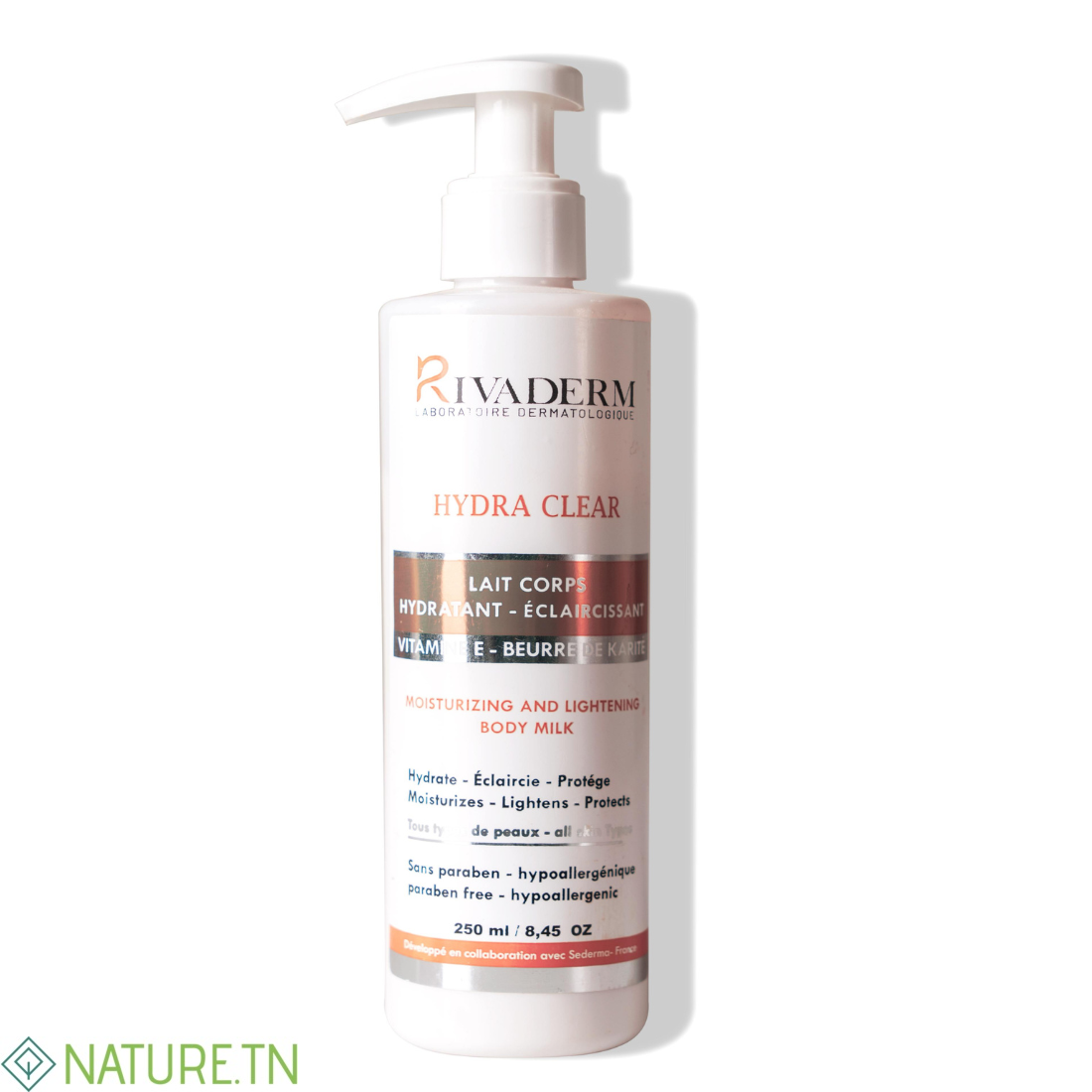 RIVADERM HYDRA CLEAR LAIT DE CORPS HYDRATANT ET ÉCLAIRCISSANT 250ML 3 RIVADERM HYDRA CLEAR LAIT DE CORPS HYDRATANT ET ÉCLAIRCISSANT 250ML