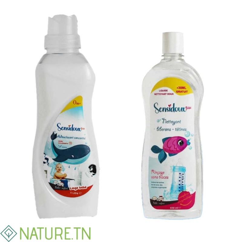 SENSIDOUX BEBE OFFRE SPECIALE ADOUCISSANT CONCENTRE 1 LITRE+LIQUIDE NETTOYANT DOUX 650 ML(-50%) 1 SENSIDOUX BEBE OFFRE SPECIALE ADOUCISSANT CONCENTRE 1 LITRE+LIQUIDE NETTOYANT DOUX 650 ML(-50%) 1