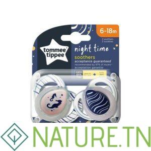 TOMMEE TIPPEE 2 SUCETTES NIGHT TIME 6-18M