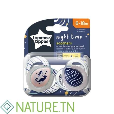 TOMMEE TIPPEE 2 SUCETTES NIGHT TIME 6-18M 1 TOMMEE TIPPEE 2 SUCETTES NIGHT TIME 6-18M 1