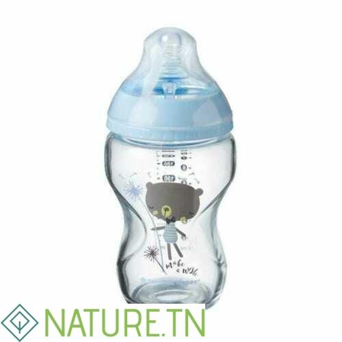 TOMMEE TIPPEE CLOSER TO NATURE BIBERON BLEU EN VERRE 0M+ 250ML 1